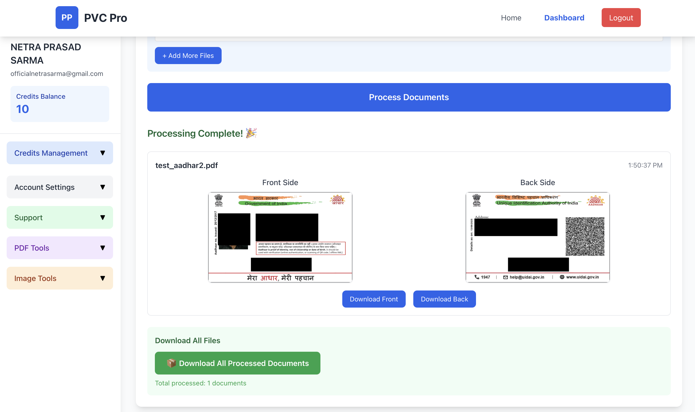 Before and after comparison showing document conversion to PVC card format