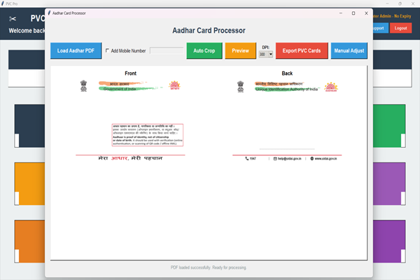 PVC Pro software interface showing document conversion to PVC card
